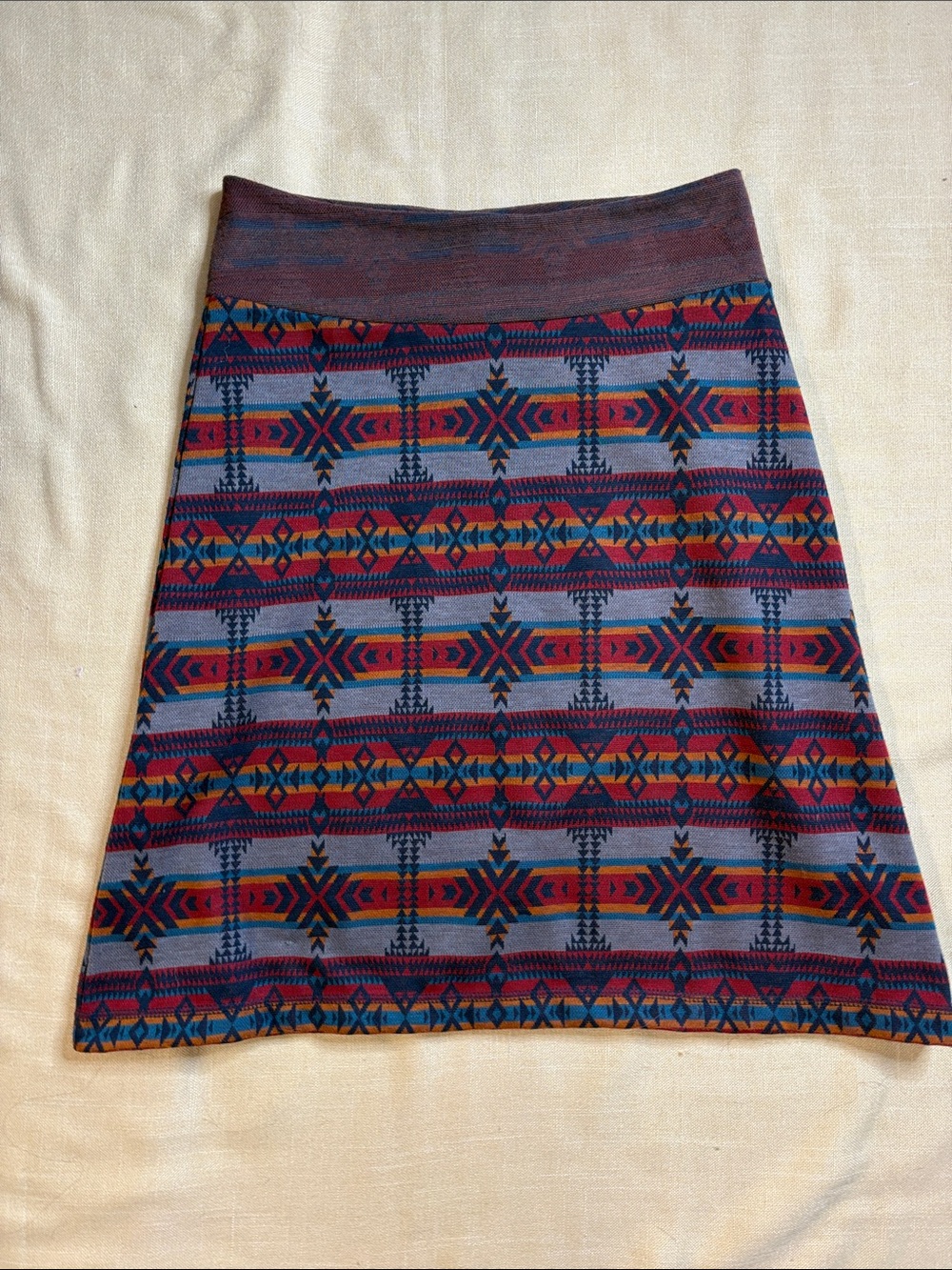 Kavu Purple Tribal A-Line Skirt with Red, Teal & Gold Accents